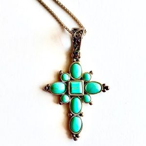 Genuine sterling silver turquoise cross necklace